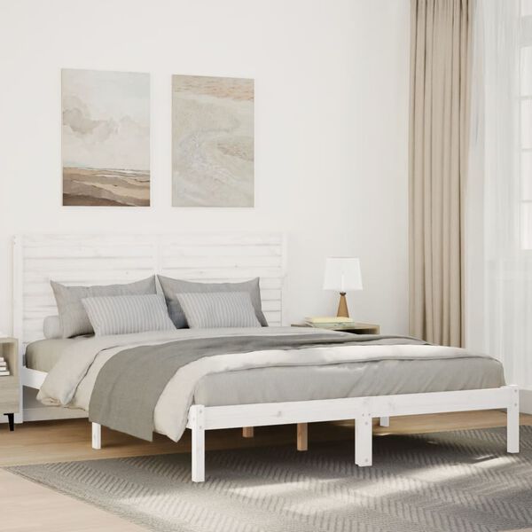 vidaXL Bedframe extra lang zonder matras massief hout wit 160x220 cm