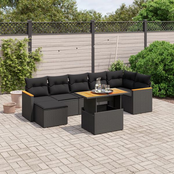 vidaXL 8-delige Loungeset met kussens poly rattan zwart