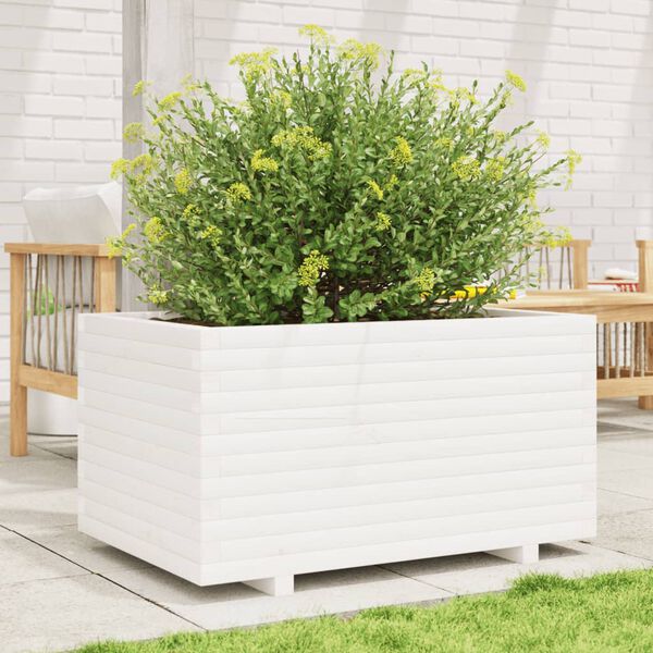 vidaXL Plantenbak 90x60x49,5 cm massief grenenhout wit