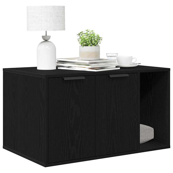 vidaXL Kattenbakomheining zwart eiken 80x50x45 cm bewerkt hout