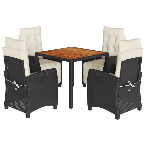 vidaXL 5-delige Tuinset met kussens poly rattan zwart