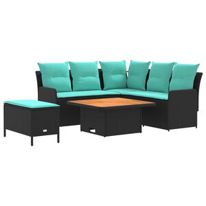 vidaXL Meubelsets 5 st Zwart en Turquoise PE Rattan