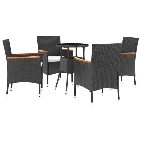 vidaXL 5-delige Bistroset met kussens poly rattan zwart