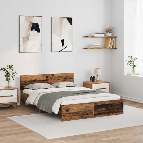 vidaXL Bedframe met hoofdeinde Oud Hout 150 x 200 cm Bewerkt hout