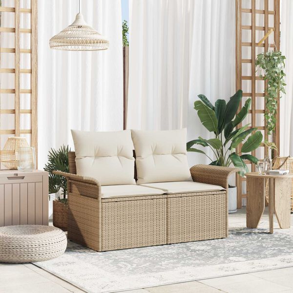 vidaXL Tuinbank met kussen Beige 141 x 62 x 69cm poly rattan