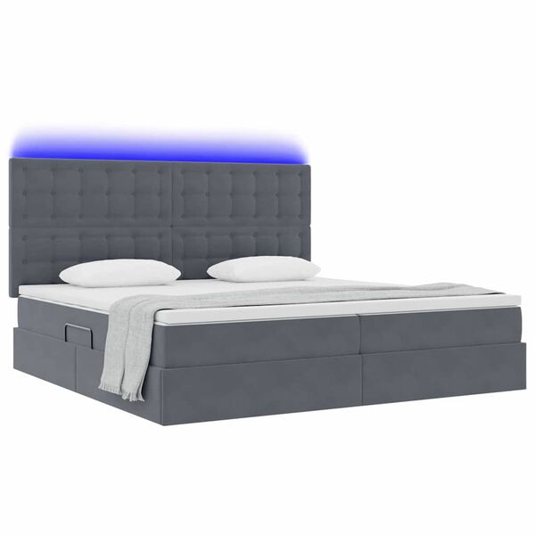 vidaXL Opbergbed met LED met matras Donkergrijs 200 x 200 cm Fluweel