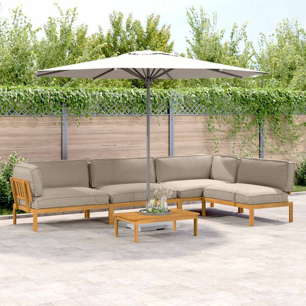 vidaXL Bankstel met kussen Effen 5 pcs Taupe Massief Acaciahout