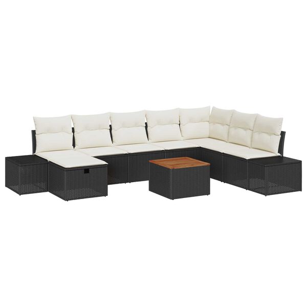 vidaXL Tuin Sofa Set met kussen met opslag 9 pcs Zwart Poly riet