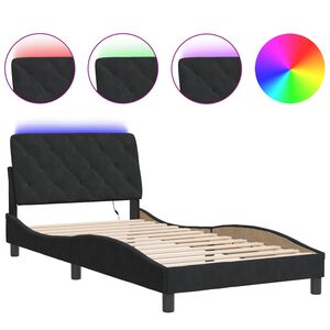 vidaXL Bedframe met LED zonder matras fluweel zwart 100x200 cm