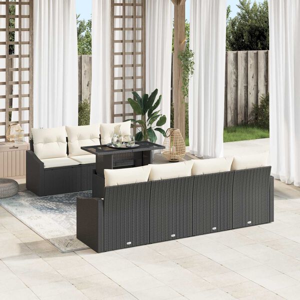 vidaXL Tuin Sofa Set met kussen met opslag 8 pcs Zwart poly rattan