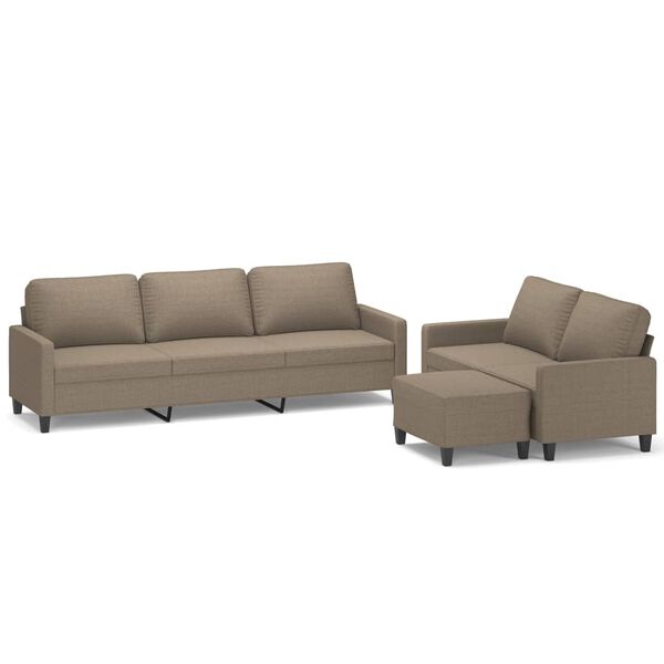 vidaXL 3-delige Loungeset met kussens stof taupe