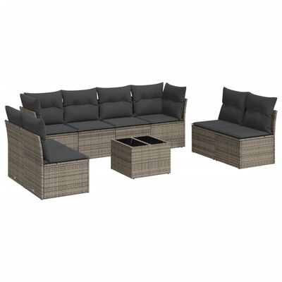 vidaXL 9-delige Loungeset met kussens poly rattan grijs