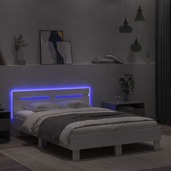 vidaXL Bedframe met hoofdeinde en LED wit 120x190 cm