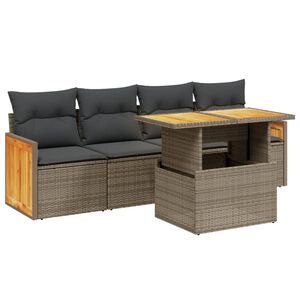 vidaXL 5-delige Loungeset met kussens poly rattan grijs