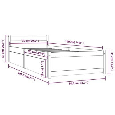 vidaXL Bedframe met lades 75x190 cm