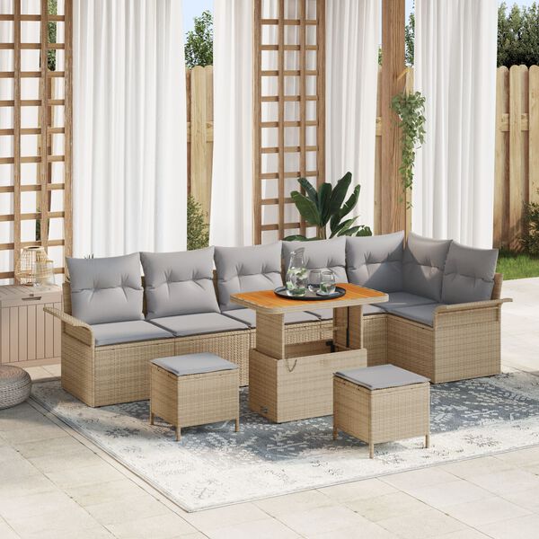 vidaXL Tuin Sofa Set met kussen met opslag 9 pcs Beige en Licht Grijs
