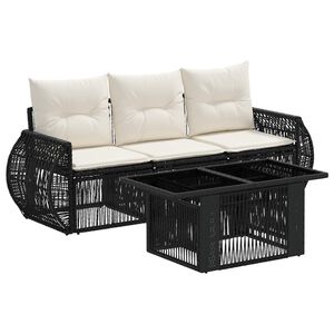 vidaXL Tuinbankenset 4 st Zwart en Cream Wit poly rattan