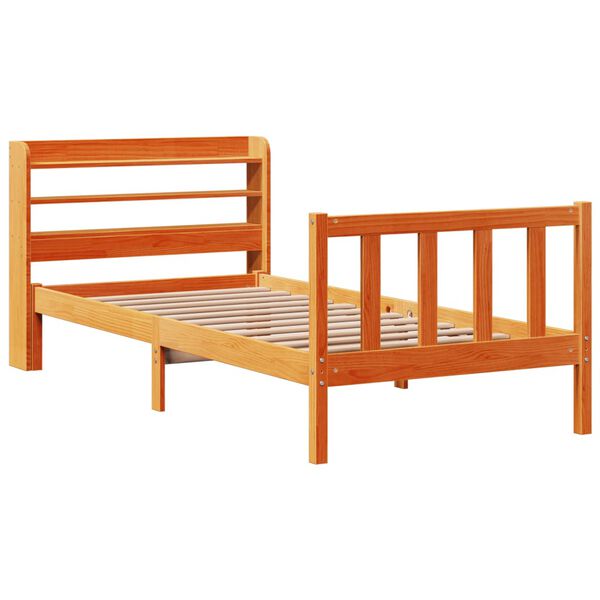 vidaXL Bedframe met hoofdbord massief grenenhout wasbruin 100x200 cm