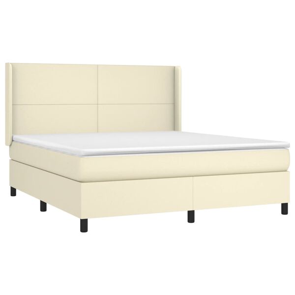 vidaXL Boxspring met matras en LED kunstleer cr&egrave;mekleurig 180x200 cm