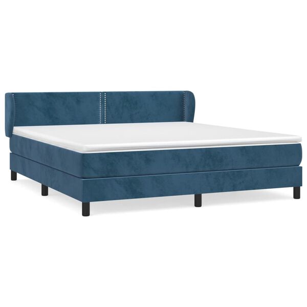 vidaXL Boxspring met matras fluweel donkerblauw 160x200 cm