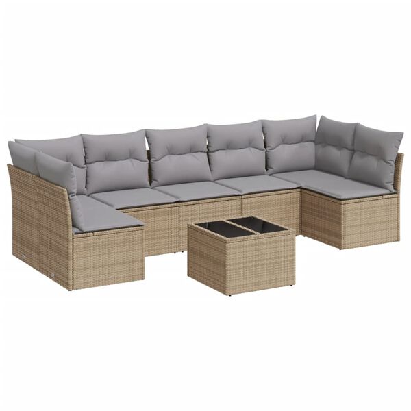 vidaXL 8-delige Loungeset met kussens poly rattan beige