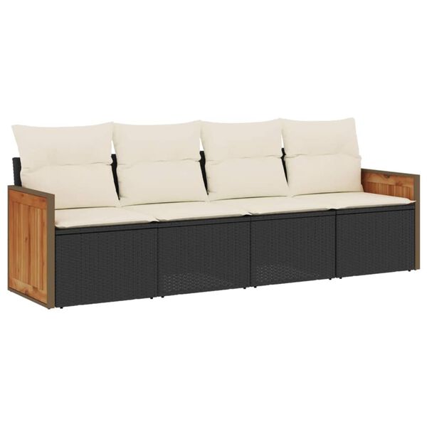vidaXL 4-delige Loungeset met kussens poly rattan zwart