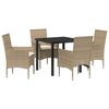 vidaXL Tuin eettafelset met kussen 5 pcs Beige poly rattan