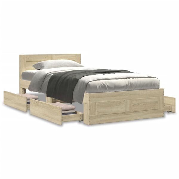 vidaXL Bedframe met hoofdeinde bewerkt hout sonoma eiken 90x190 cm