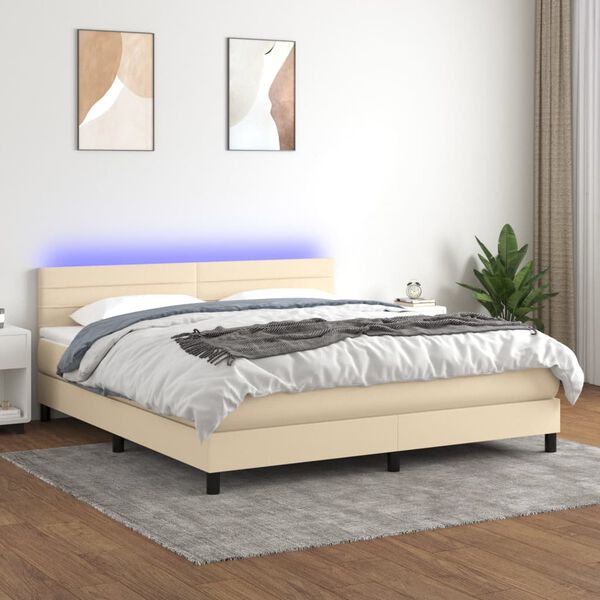 vidaXL Boxspring met matras en LED stof cr&egrave;mekleurig 160x200 cm