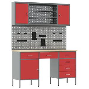 vidaXL Werk kast met lade 7 st Rood Engineered hout en staal