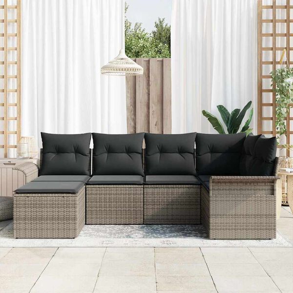 vidaXL Tuin Sofa Set met opslag 6 pcs Grijs poly rattan
