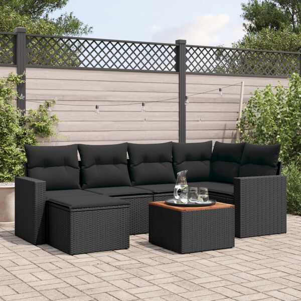 vidaXL 7-delige Loungeset met kussens poly rattan zwart