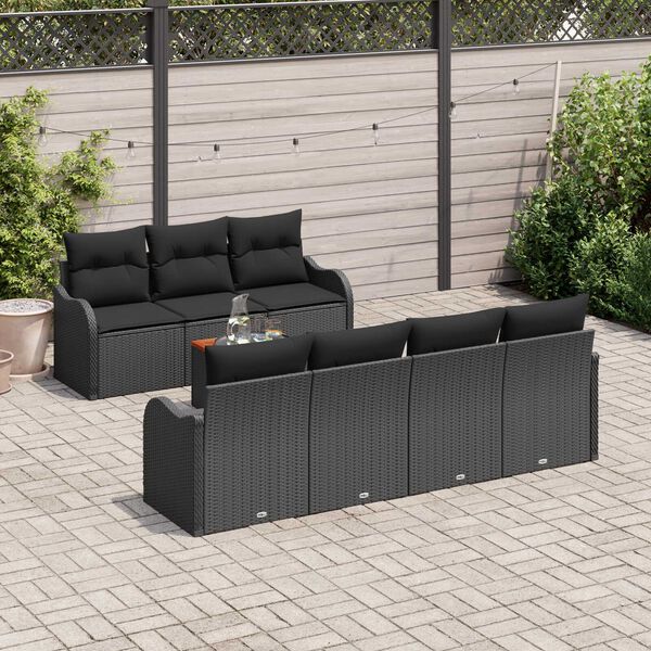 vidaXL Tuinbankenset met opslag 8 pcs Zwart poly rattan