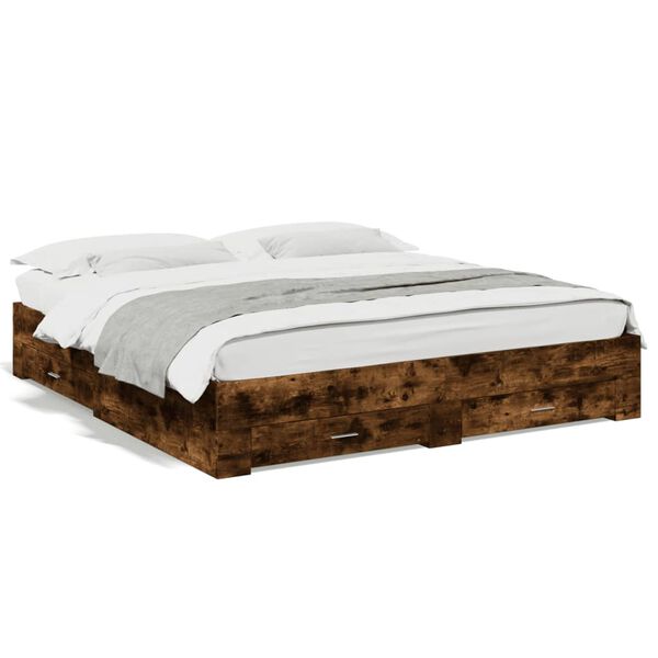 vidaXL Bedframe met lades bewerkt hout gerookt eikenkleurig 200x200 cm