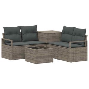 vidaXL Bankstel 6 st Grijs en Donkergrijs Poly Rattan en Staal