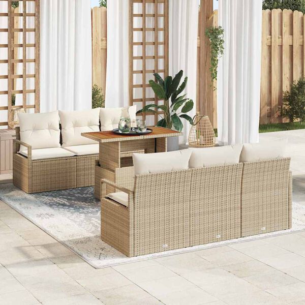 vidaXL Tuin Sofa Set met kussen 7 pcs beige en cr&egrave;mekleurig