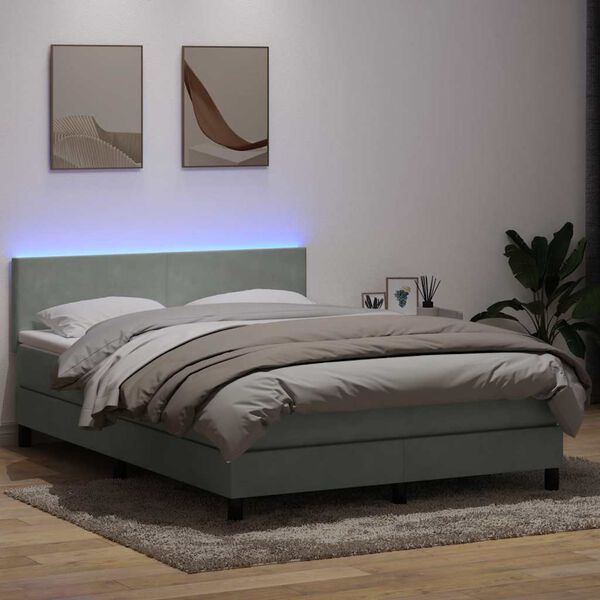 vidaXL Boxspring met matras en LED fluweel lichtgrijs 140x210 cm
