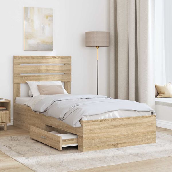 vidaXL Bedframe met lade met hoofdeinde met opslag Bewerkt hout