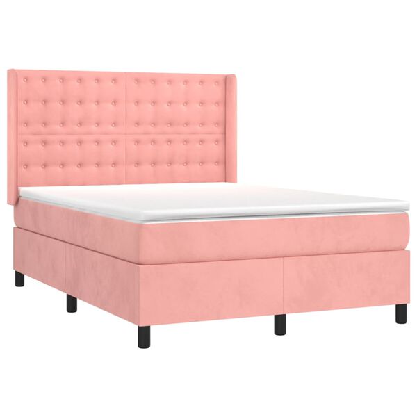 vidaXL Boxspring met matras fluweel roze 140x200 cm