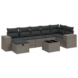vidaXL 8-delige Loungeset met kussens poly rattan lichtgrijs