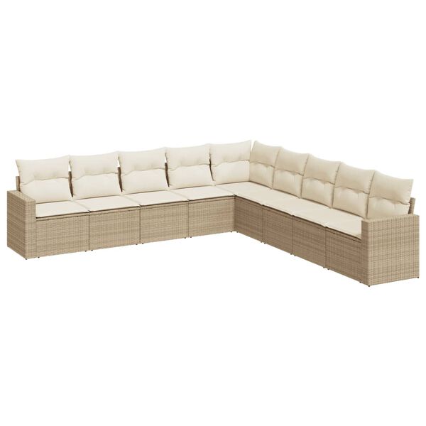 vidaXL 9-delige Loungeset met kussens poly rattan beige