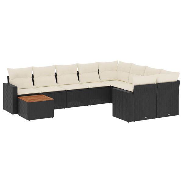 vidaXL 10-delige Loungeset met kussens poly rattan zwart