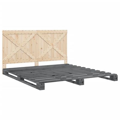 vidaXL Bedframe met hoofdbord massief grenenhout grijs 180x200