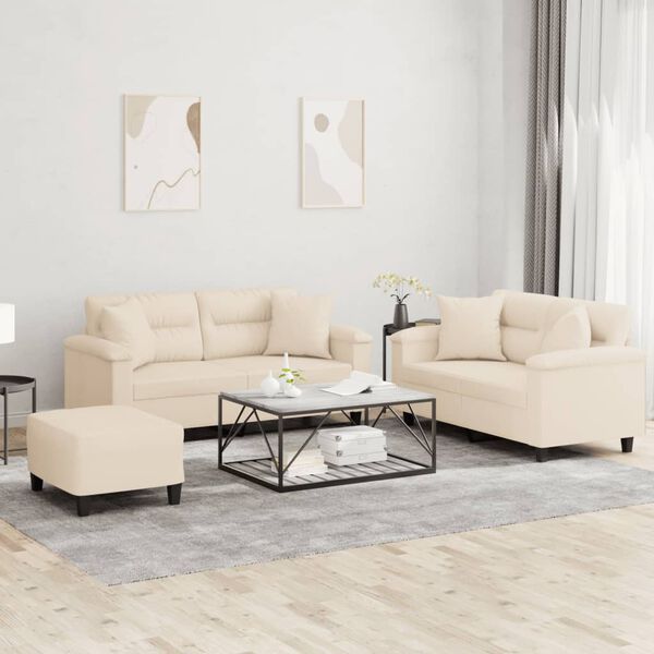 vidaXL 3-delige Loungeset met kussens microvezelstof beige