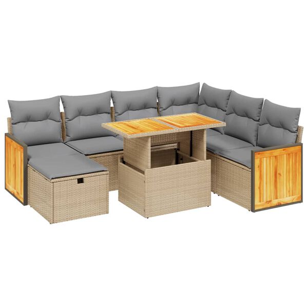 vidaXL 8-delige Loungeset met kussens poly rattan beige
