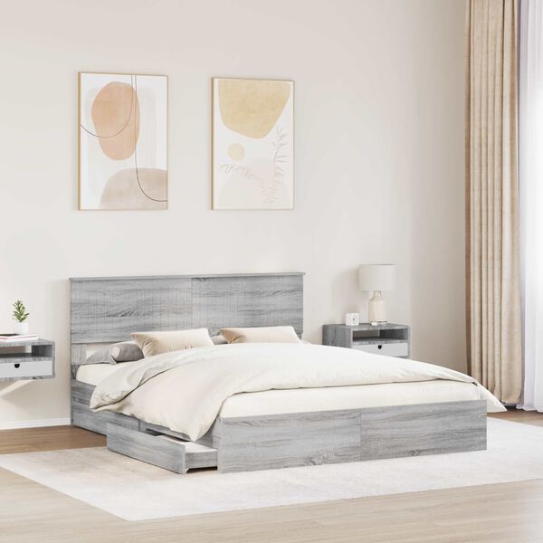 vidaXL Opslag bed met lade Grijs Sonoma 160 x 200 cm Bewerkt hout