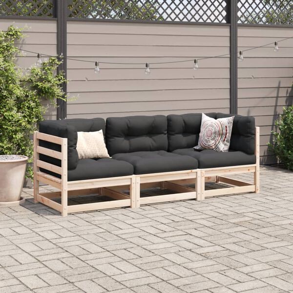 vidaXL 3-delige Loungeset met kussens massief grenenhout