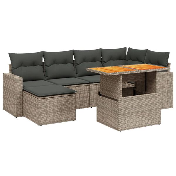 vidaXL 7-delige Loungeset met kussens poly rattan grijs