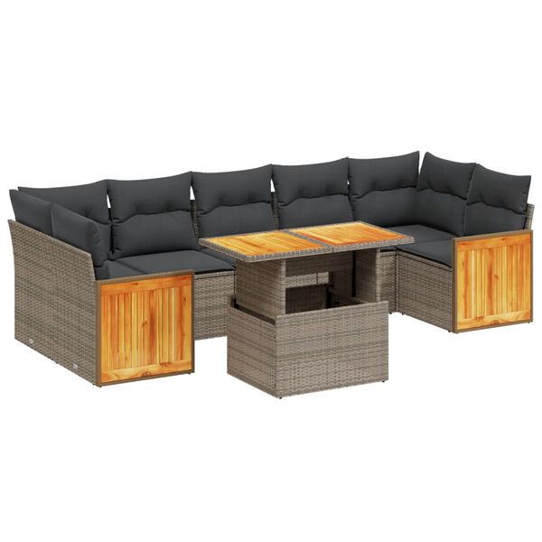 vidaXL 8-delige Loungeset met kussens poly rattan grijs