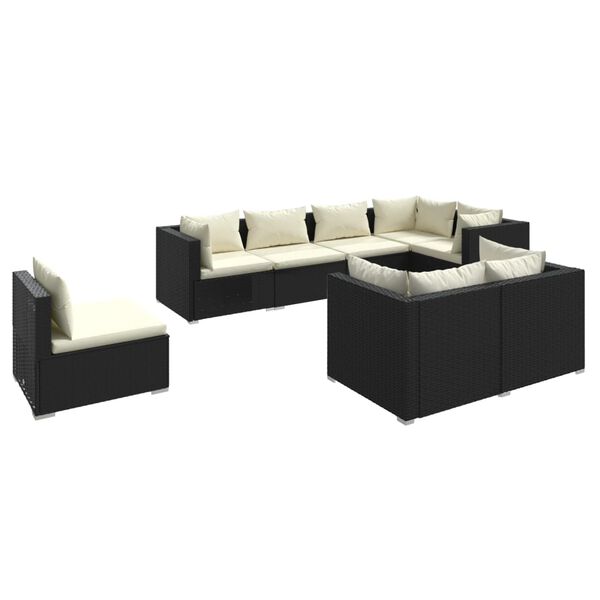 vidaXL 8-delige Loungeset met kussens poly rattan zwart